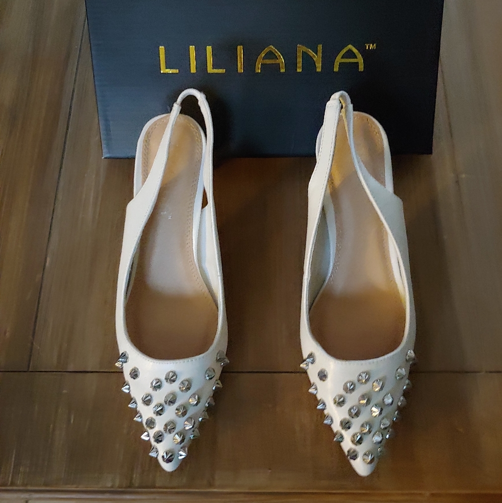 Liliana white studded heels